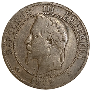 10 сантимов 1862 год.Наполеон III.Франция.Бронза. 