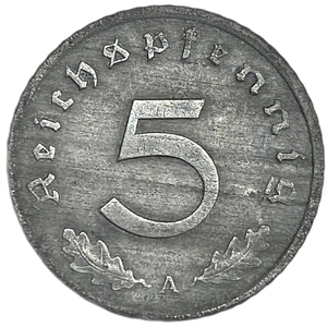 5 рейхспфеннигов 1943 год.Двор A.3 рейх.Германия.  