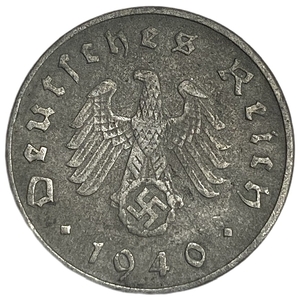 10 рейхспфеннигов 1940 год.Двор D.3 рейх.Германия.  