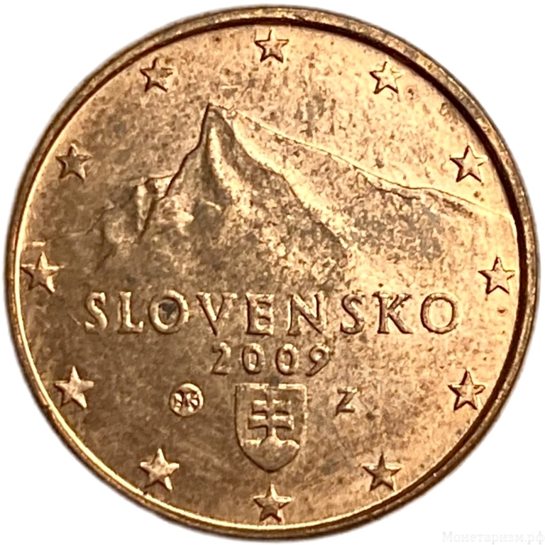 1 евроцент 2009 год.Словакия.  