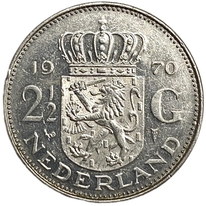 2,5 гульдена 1970 год.Королева Юлиана.Нидерланды.
