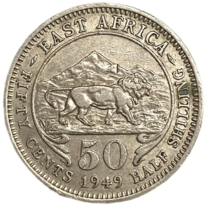 50 центов (1/2 шиллинга) 1949 год.Лев.Георг VI.Британская Восточная Африка.