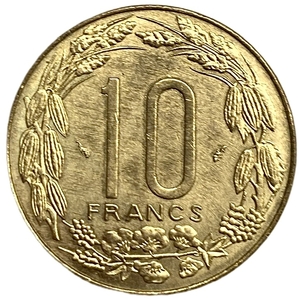 10 франков 1975 год.Антилопы.Центральная Африка.