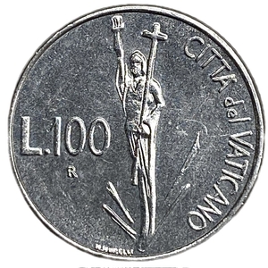 100 лир 1991 год.Папа Иоанн Павел II.Воскресение Христово.Ватикан.