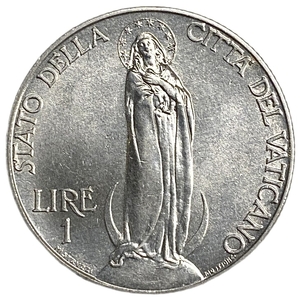 1 лира 1937 год.Папа Пий XI.Дева Мария.Ватикан.