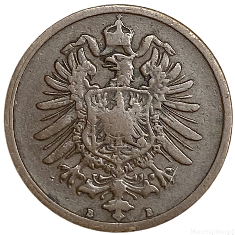 2 пфеннига 1876 год (B).Ганновер.Германия.Медь.
