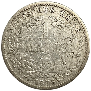 1 марка 1875 год A.Вильгельм I.Империя.Германия.Серебро.