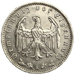 1 рейхсмарка 1934 год.Двор A.Веймарская Республика.Германия.Серебро. 