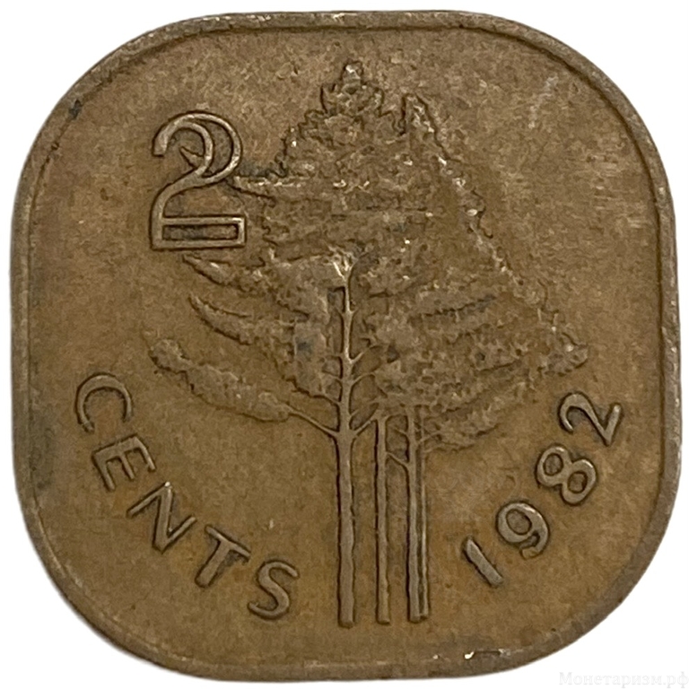 2 цента 1982 год.Увеличивайте экспорт.Король Собхуза II.Свазиленд.Эсватини.
