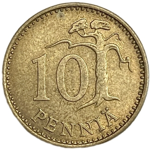 10 пенни 1980 год.Сосна.Финляндия.     