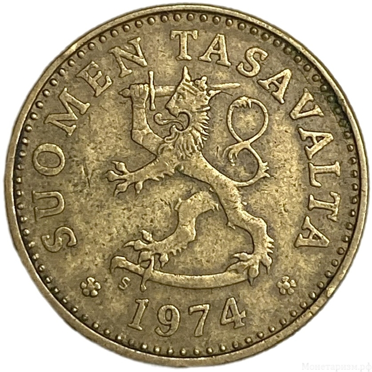 10 пенни 1974 год.Сосна.Финляндия.      