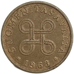 1 пенни 1963 год.Финляндия.  