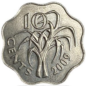 10 центов 2009 год.Сахарный тростник.Король Мсвати III.Свазиленд.Эсватини.