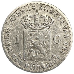 1 гульден 1851 год.Вильгельм III.Нидерланды.Серебро. 