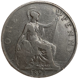 1 пенни 1897 год.Королева Виктория.Великобритания.Бронза. 