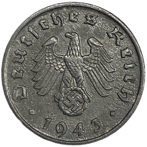 1 рейхспфенниг 1943 год.Двор D.3 рейх.Германия.  