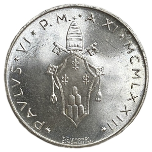 500 лир 1973 года.Папа Иоанн Павел VI.Хлеб и вино.Ватикан.Серебро.