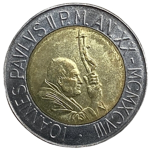 500 лир 1998 год.Папа Иоанн Павел II.Сбор урожая и плоды трудов.Ватикан.Биметалл.