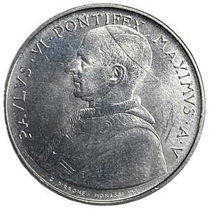 100 лир 1967 год.Папа Павел VI.1900 лет мученичества апостолов Петра и Павла.Ватикан.