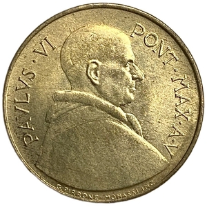 20 лир 1967 год.Папа Павел VI.Святые Пётр и Павел.Ватикан.