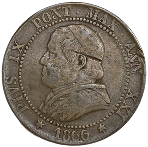 1 сольдо 1866 год.Папа Пий IX.Папская область.Ватикан. 