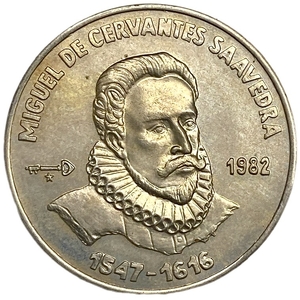 1 песо 1982 год.Мигель де Сервантес.Портрет писателя.Куба.