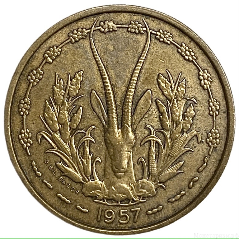 25 франков 1957 год.Антилопа.Французская Западная Африка. 