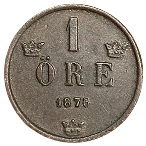 1 эре 1875 год.Оскар II.Швеция. 