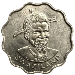 20 центов 1975 год.Голова слона.Король Собхуза II.Свазиленд.Эсватини.