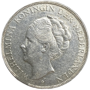 2,5 гульдена 1929 год.Королева Вильгельмина.Нидерланды.Серебро.
