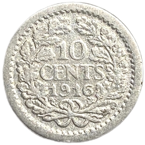 10 центов 1916 год.Вильгельмина.Нидерланды.