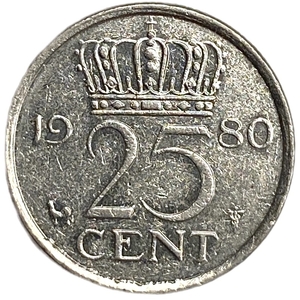 25 центов 1980 год.Юлиана.Нидерланды.