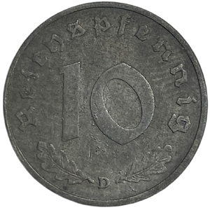 10 рейхспфеннигов 1940 год.Двор D.3 рейх.Германия.  