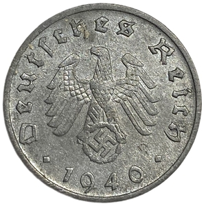 10 рейхспфеннигов 1940 год.Двор B.3 рейх.Германия.      