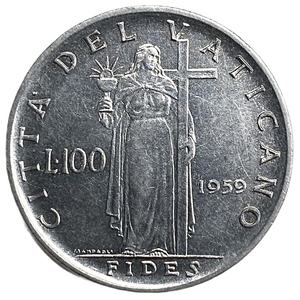 100 лир 1959 год.Папа Иоанн XXIII.Ватикан.