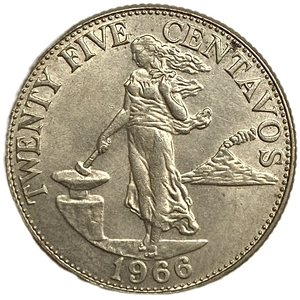 25 сентаво 1966 год.Либерти.Вулкан Майон.Филиппины.