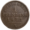 1 пфенниг 1871 год A.Вильгельм I.Пруссия.Германия.Медь.