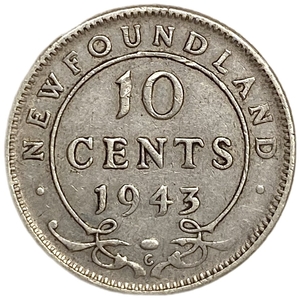 10 центов 1943 год C.Георг VI.Ньюфаундленд.Британская колония.Серебро.