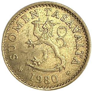 10 пенни 1980 год.Сосна.Финляндия.     