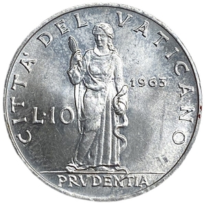 10 лир 1963 год.Папа Павел VI.Благоразумие.Ватикан.