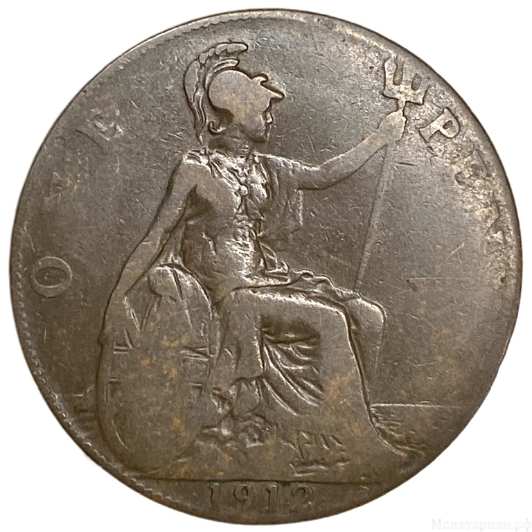 1 пенни 1912 год.Георг V.Великобритания.Бронза. 