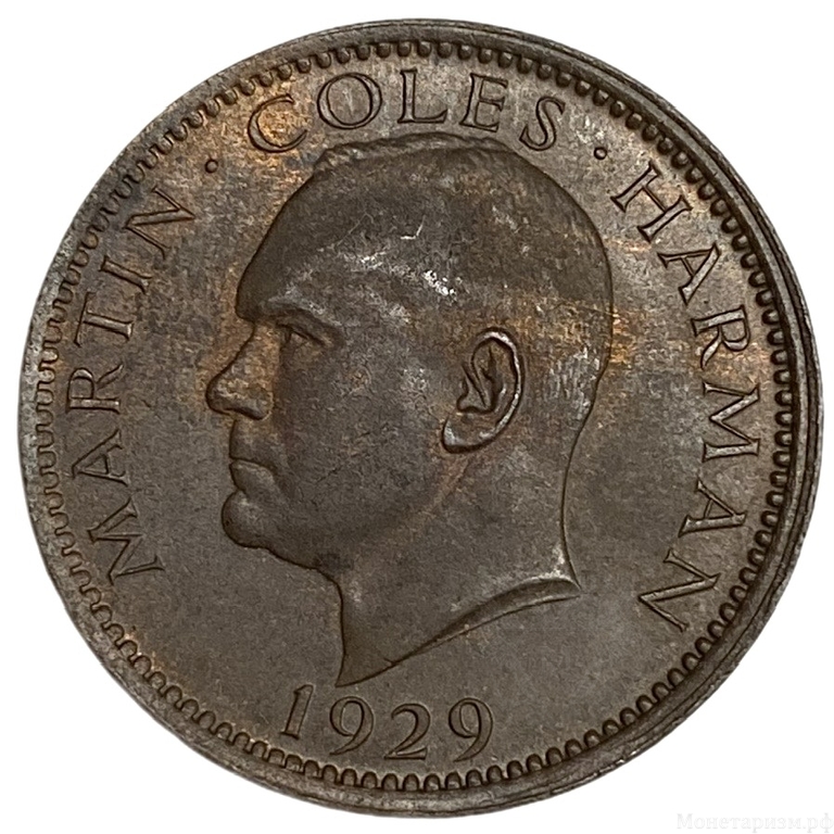 1 паффин (токен) 1929 год.Мартин Коулз Харман.Птица тупак.Остров Ланди.Великобритания.