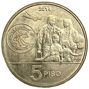 5 писо 2014 год.Филиппинские трудящиеся за рубежом (OFW / Bagong Bayani).Филиппины.