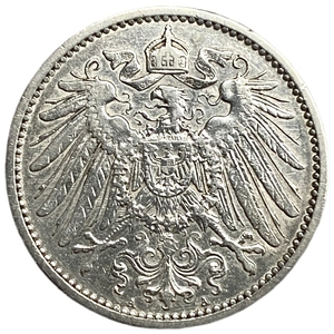 1 марка 1907 год A.Вильгельм II.Империя.Германия.Серебро.