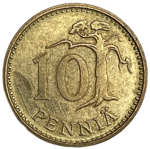 10 пенни 1976 год.Сосна.Финляндия.      