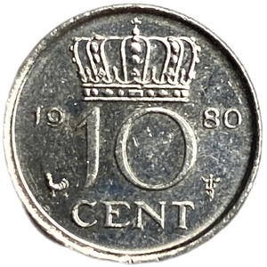10 центов 1980 год.Юлиана.Нидерланды.