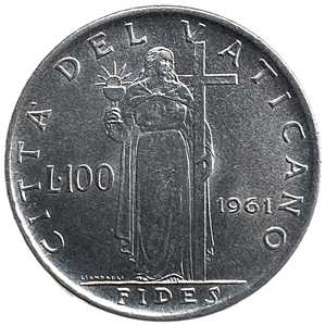100 лир 1961 год.Папа Иоанн XXIII.Ватикан. 