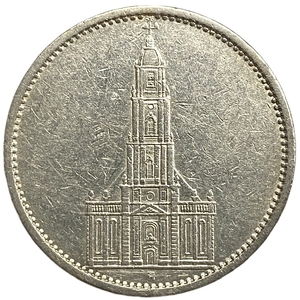 5 рейхсмарок 1935 год A.Кирха.Церковь в Потсдаме.Германия.3-ий Рейх.Серебро.