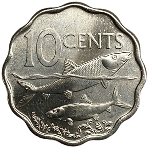 10 центов 2007 год.Рыба бонефиш.Багамские Острова.  