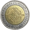 500 лир 1993 год.100 лет банку страны.Италия.Биметалл.